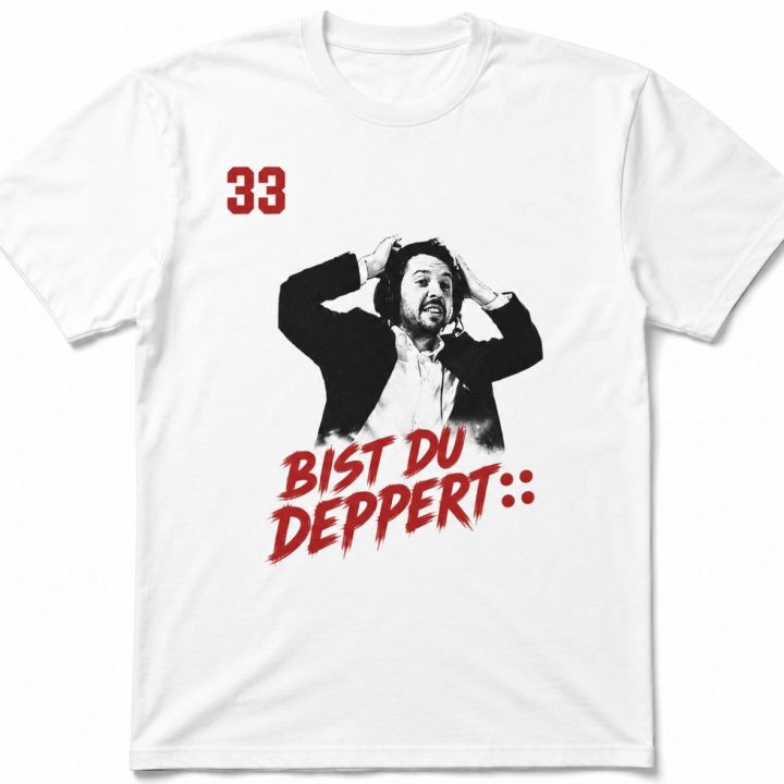 Weisses Shirt mit klassischem Bist du deppert Frontprint