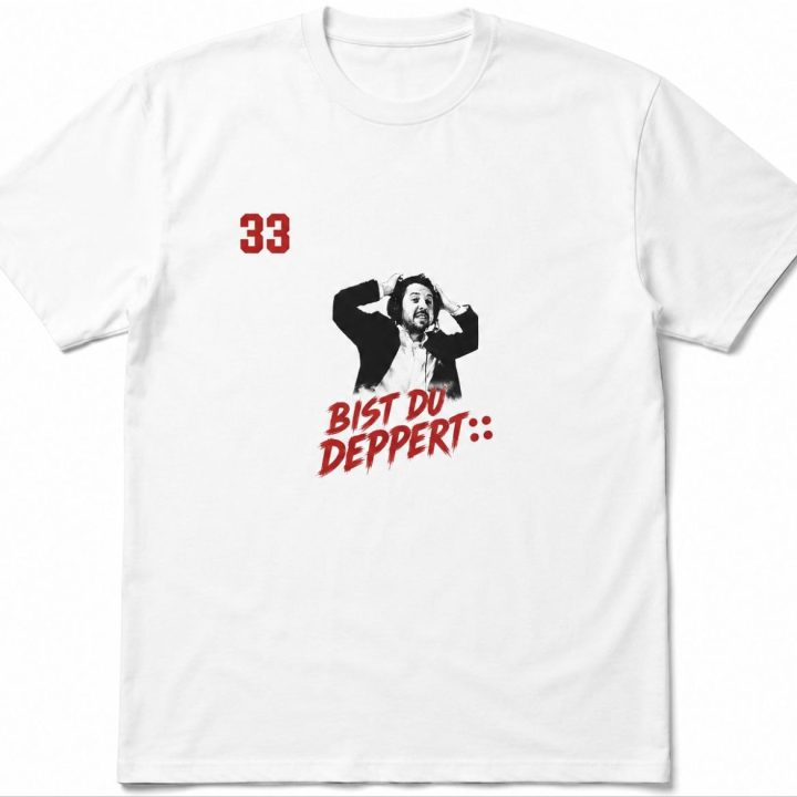 Weisses Shirt mit kleinem Bist du deppert Brustprint